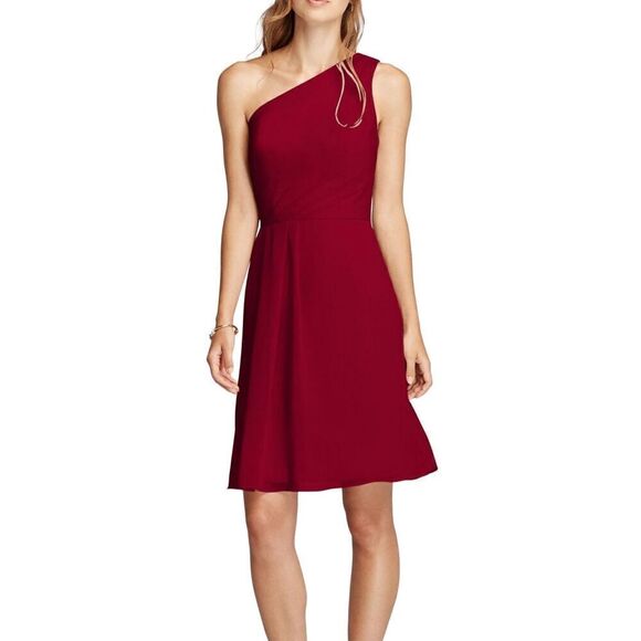 David's Bridal Crinkle Chiffon One Shoulder Burgundy Cocktail Dress Wedding 12 - Picture 2 of 12